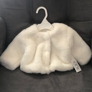 White Ivory Chenille faux fur lined baby jacket